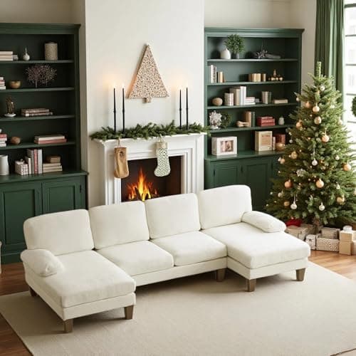 VINGLI 110" Sectional Couches for Living Room,U Shaped Couch with Double Chaise, 4-Seat Sofa Set with Chenille Fabric for Home Furniture,Beige