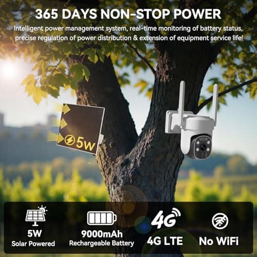 HUEVUE 4G LTE Cellular Security Camera Wireless Outdoor, 2K No WiFi Security Cellular Camera Solar Powered with Color Night Vision, PIR Motion Sensor AI Tracking for Farm/RV 6
