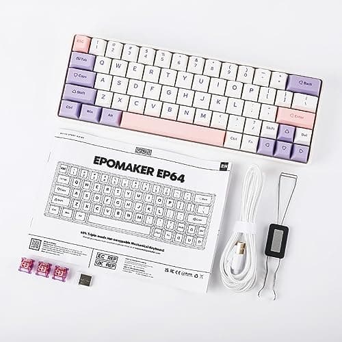 EPOMAKER EP64 60% Mechanical Keyboard, Wireless Gaming Keyboard, 2.4GHz/Bluetooth 5.0/USB-C Custom Keyboard, Hot Swappable, NKRO, Programmable wtih Dye-sub PBT Keycap for Mac/Win (Wisteria Switch) 8