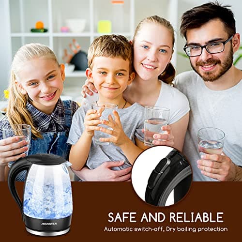 Aigostar Electric Kettle, 1500W Cordless Electric Tea and Hot Water Kettle with Filter, LED Illuminated, High Borosilicate Glass, No BPA, Auto Shutoff, Boil-Dry Protection, 360° Base, 1.7 Liter 10