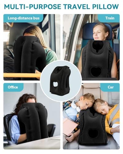 JefDiee Inflatable Travel Pillow, Airplane Neck Pillow Comfortably Supports Head and Chin for Airplanes, Trains, Cars Office Napping on The Tray Table (Black) 7