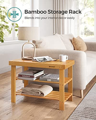 SONGMICS Shoe Rack Bench, 3-Tier Bamboo Shoe Storage Organizer, Entryway Bench, Holds Up to 286 lb, 11.3 x 27.6 x 17.8 Inches, for Entryway Bathroom Bedroom, Natural ULBS04N 8