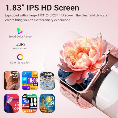 Trendia Smart Watches for Women, 1.83" HD Fitness Tracker (Answer/Make Calls), 120+ Sport Modes with Heart Rate/Sleep Monitor, IP68 Waterproof, 3 Bands, Fitness Watch for iOS Android, Pink 6