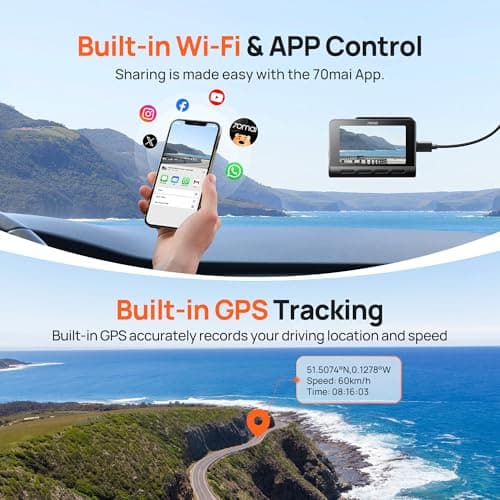 70mai 4K Dash Cam Front and Rear with STARVIS, Dashcam with 5GHz WiFi, GPS Car Camera, Super Night Vision, ADAS, 3'' IPS Screen, 24H Parking Mode, Time-Lapse, Loop Recording, Support 256GB Max (A800S) 5