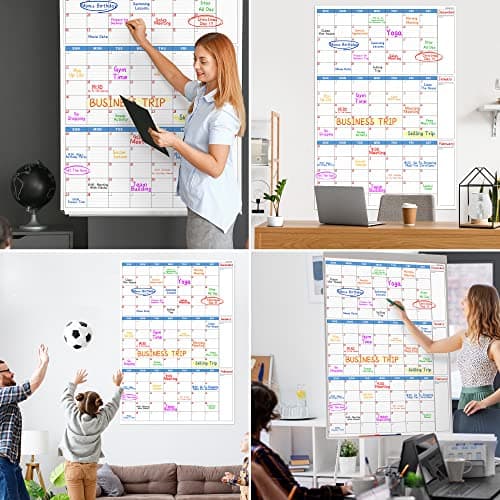 Large Dry Erase Calendar for Wall - Undated 3-Month Wall Calendar, 28" x 40", Dry Erase Calendar for Wall, Wall Calendar Dry Erase, Vertical, Blue 6