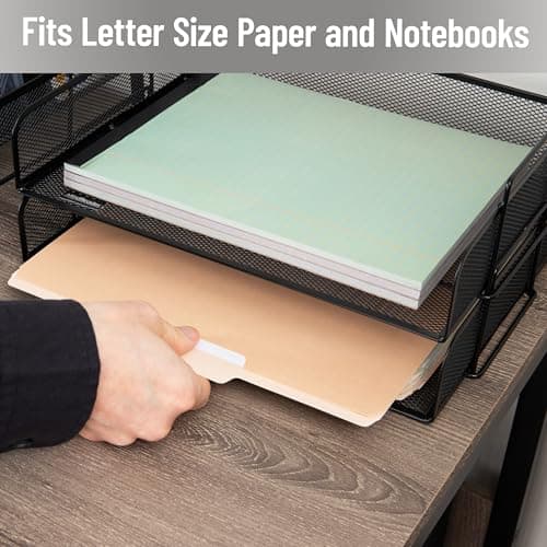 Mind Reader Stackable Paper Tray, Desktop Organizer, File Storage, Office, Metal Mesh, 2 Pcs., Black 6