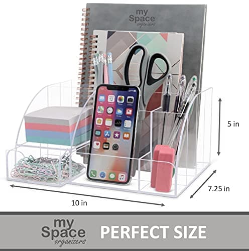 My Space Organizers Clear Acrylic Desk Oganizer, 9 Compartments, Office Supplies and Desk Accessories Organizer, Home Decor Desktop Organizer (Clear) 6