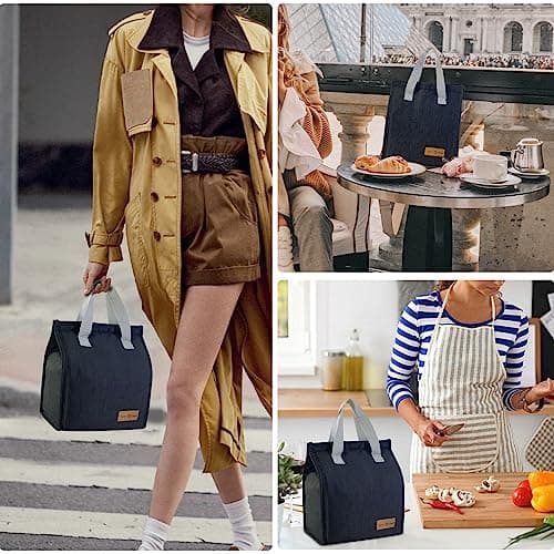 Mziart Minimalist Lunch Bag, Reusable Insulated Lunch Box for Women Men Leakproof Simple Bento Tote Adults Cooler Bag for Work Office Picnic or Travel (Black) 7