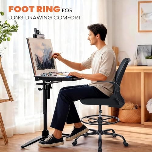 KWKSV Drafting Chair for Standing Desks, 500LBS Capacity Tall Office Chair with Adjustable Height, Foot Ring, Flip-Up Armrests, Thick Curved Seat for Home Office, Drawing, and Creative Work 9