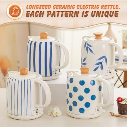 LONGSEED 1.0-Liter Ceramic Electric Kettle, 1000W Rapid Boil, Tea Kettles Pot & Hot Water Boiler For Coffee & Tea, Teapot Auto Shut-Off, Boil-Dry Protection 6