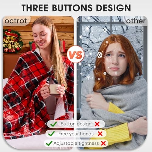 OCTROT Red Christmas Heated Blanket Electric Throw 50X60, Heating Throw Gift with 10 Heating Levels & 8 Hours Auto Off, Plaid Checkered Sherpa Blanket Warmer for Adults, Couch Bed Office Use 8
