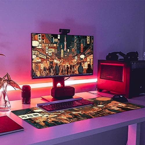 Japanese Street Gaming Mouse Pad Large,Anime Mouse Pad Gaming Mouse Mat Desk Pad,31.5 x 11.8 Desk Mat Anime Mouse Pads for Desk,Extended Keyboard Mousepad with Non-Slip Base and Stitched Edge 7