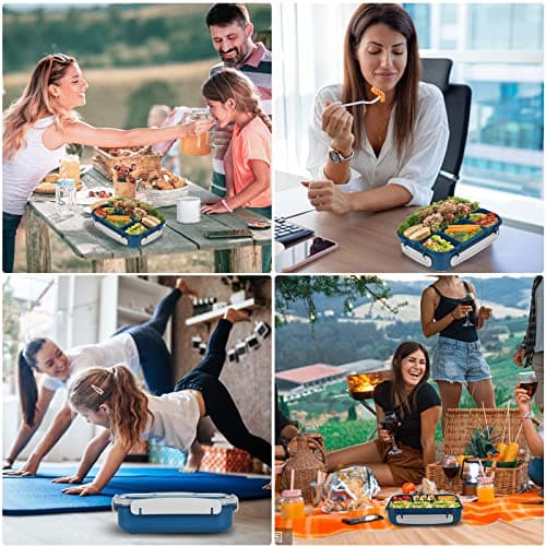 Yumuk Bento Box, Lunch Box Kids, 1300ML Adult with 4 Compartment &Food Picks &Cake Cups, Containers for Adults/Kids/Toddler, Leak-Proof, Microwave/Dishwasher/Freezer Safe(Blue) 7