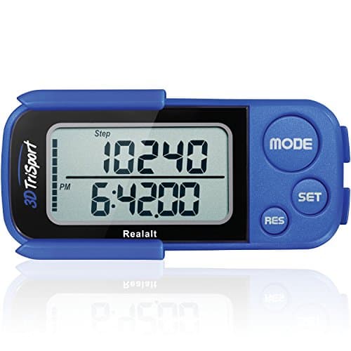 Realalt 3DTriSport 3D Walking Pedometer with Clip & Strap, Accurate Step Counter with 30-Day Memory, Distance in Miles/KM Large Display Perfect for Seniors & Beginners eBook Included - Blue