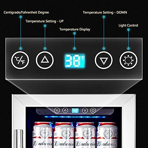 15 Inch Beverage Cooler and Kalamera Refrigerator Under Counter Built-in or Freestanding - 96 Cans Capacity Mini Fridge- for Soda, Water, Beer or Wine - For Kitchen or Bar with Blue Interior Light 5