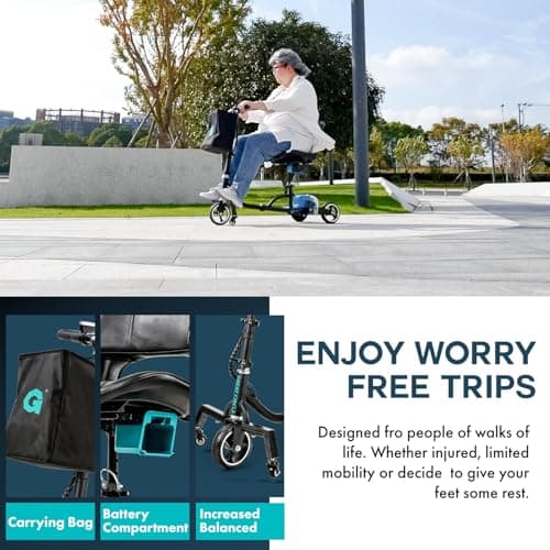 G Mobility Scooter – 3 Wheels, 35 lb Folding Aluminum Frame, Anti-Tip Footrests, Includes (1) 48V 2Ah Li-Ion Battery and Charger, Supports 275 lbs, Airline Friendly 7