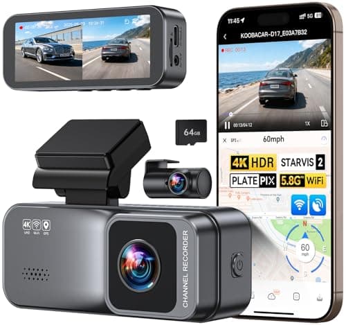 KooBaCar 4K/2.5K Dash Cam Front and Rear, Dual Dash Camera for Cars, Included 64GB Card, Built-in Wi-Fi GPS,Car Camera with 3.20" IPS Screen,UHD Night Vision, Loop Recording, WDR, 24H Parking Monitor