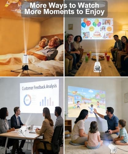 [Built-in Apps, 2026 Upgraded] Mini Projector WiFi 6 Bluetooth 5.4, 35"-130" 1080P Full HD Short Throw Portable Projector for IOS Android Phone Laptop TV Stick HDMI USB 9
