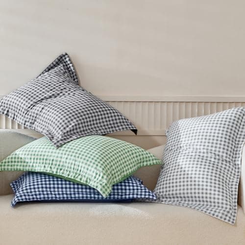 WARMDERN Buffalo Plaid Pillow Shams Set - Checkered & Gingham Pillow Covers (Queen/Standard) - Soft Microfiber - 20"x26" - White & Light Grey - Retro Farmhouse Style 8