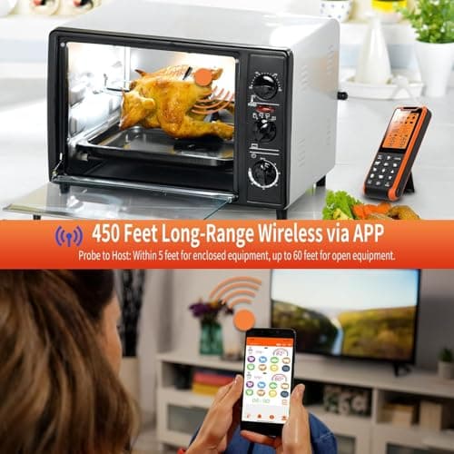 PRAVETTE Smart Bluetooth Meat Thermometer - Long Range Wireless Food Thermometer, Digital Meat Thermometer with Dual Probes for BBQ Grill, Oven, Smoker, Air Fryer 6