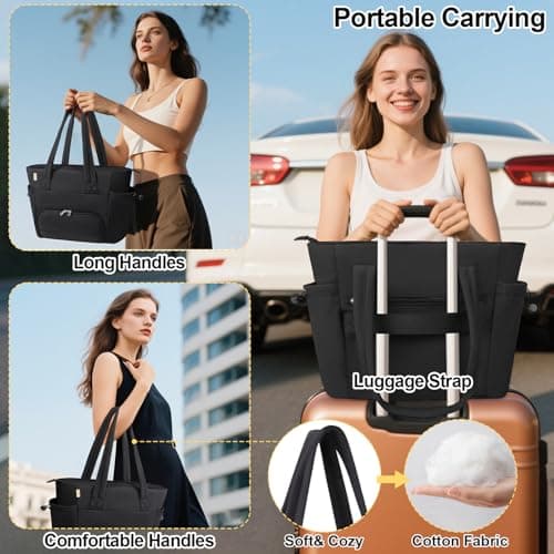 Veirdro Work Laptop Tote Bag for Women with Insulated Lunch Compartment, Lightweight Puffy Lunch Tote Bag with 15.6 Inch Laptop Compartment, Quilted Laptop Bags for Office Commuter Teacher Nurse Black 7