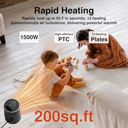 Space Heater, AUBKN Small Portable Electric Heaters for Indoor Use with Thermostat and Remote,12H Timer, 5 Mode, 1500W PTC Ceramic Fast Safety Heat for Home Office Bedroom 5