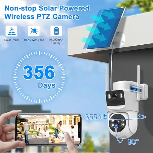 Latuwuz 4K Solar Security Cameras Wireless Outdoor, 5GHz/2.4GHz WiFi Cameras for Home Security with Dual Lens, Siren, Human Auto Tracking, Color Night Vision, 2-Way Talk, IP66 7