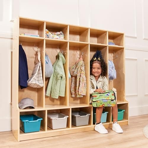 ECR4Kids 5-Section Coat Locker with Bench and Cubby Storage, Classroom Furniture, Natural 9