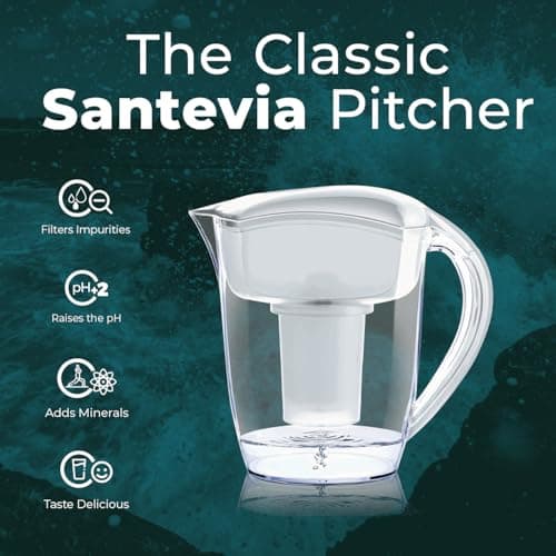 Santevia Classic Alkaline Water Filter Pitcher | Water Filtration System | Chlorine and Lead Filter | Water Purifier Pitcher | 9-Cup Home Water Filter 8