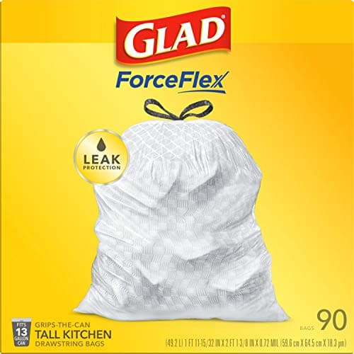 Glad ForceFlex Tall Kitchen Drawstring Trash Bags, 13 Gallon, 90 Count, Package May Vary 14