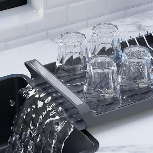 TOOCA BEAR Expandable Small Dish Drying Rack Dish Racks for Kitchen Countertop Compact Dish Drainer with Removable Cutlery Holder Dish Racks for Sink,Grey 6