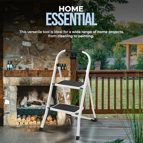 Simpli-Magic Step Ladder, 2 Step Stool Ergonomic Foldable with Wide Anti-Slip Pedal, Multi-Use for Household, Kitchen and Office (300 LBS Capacity) 4