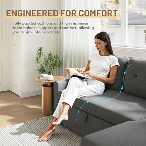 IULULU Sleeper Sofa, L Shaped Sectional Couch with Pullout Bed, Reversible Storage Chaise, 2 in 1 Pull Out Couches for Living Room, Apartment, Medium Grey 5