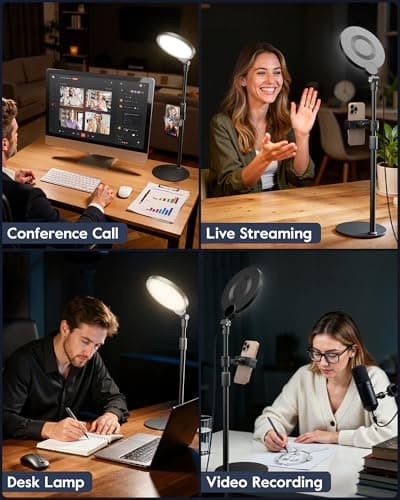 Dimmable Ring Light with Stand for Desk, Adjustable Desk Light for Video Recording, 30 Light Modes Video Conference Lighting, Zoom Lighting for Computer, Webcam, Podcast, Calls, Home Office, CRI 97.8 6