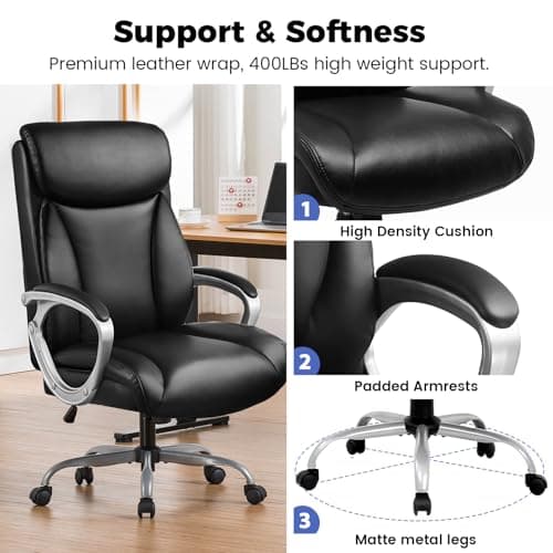 COMHOMA Executive Office Chair, Comfy Desk Chair with Back Support Bonded Leather Computer Gaming Chairs with Wheels and Headrest, Height Adjustable Tilt Swivel Rolling Reclining Seat 5