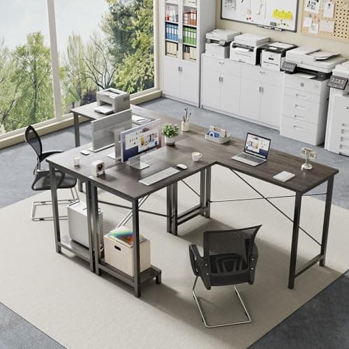 DUMOS L Shaped Desk, Gaming Computer Desks Corner Office Table with CPU Shelf for Home Study Writing Work Station 50 Inch, Grey 9