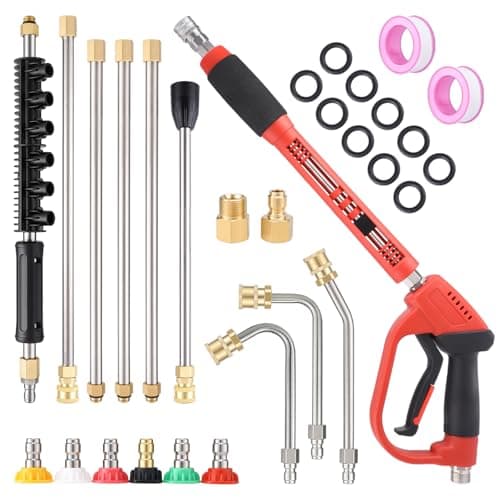 Gyfent Pressure Washer Gun with 21Pcs Accessories, 5000PSI Pressure Washer Gun with 10Pcs Replacement Extension Wand & 6Pcs Nozzle Tips & M22 Fittings & 3/8" Quick Connect Plug & 2Pcs Tape & Gasket