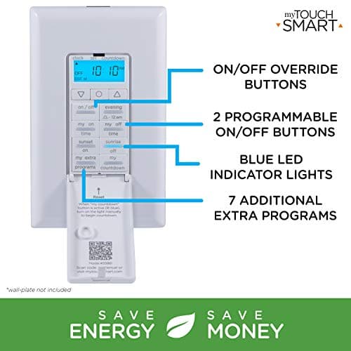 myTouchSmart 33861 LE One in-Wall Digital Timer, Push Door Switch, Backlit LED Screen, 8 Custom On/Off Times, Countdown Mode, Daily/Weekly Set, Off & Countdown 3