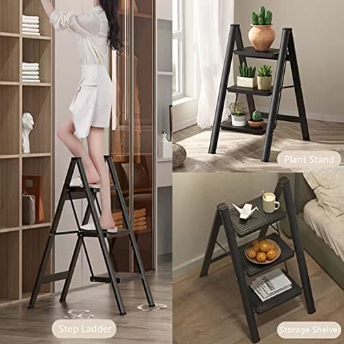 3 Step Ladder,Folding Step Stool with Wide Anti-Slip Pedal,330lbs Load Capacity,Lightweight and Portable for Kitchen Space Saving 6