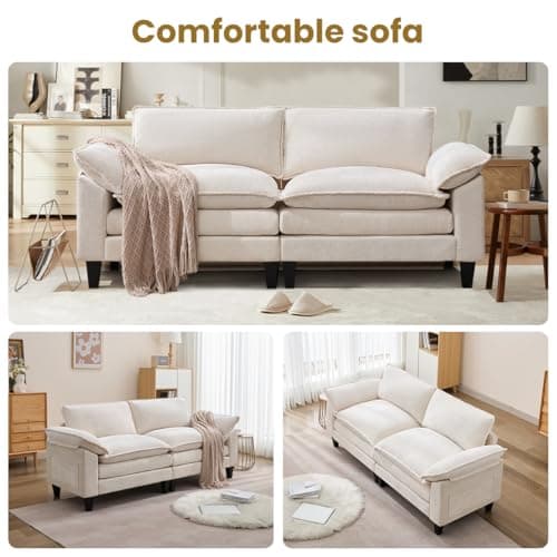 83" Cloud Loveseat Sofa, Modern Down Comfy for Living Room, Loveseat Sofa with Chenille Fabric and Double Cushion, Love Seat Deep Seat Oversized Seats with 2 Pillows for Bedroom, Cream 7