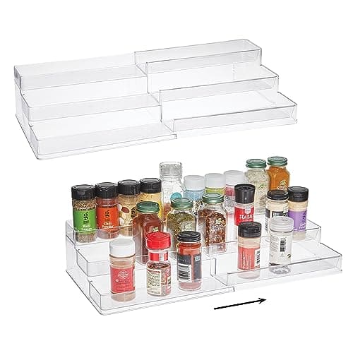 SIMPLEMADE 3-Tier Spice Rack Organizer - Versatile Storage Shelf for Kitchen, Bathroom, Bedroom & Office, Set of 2, Expandable Clear