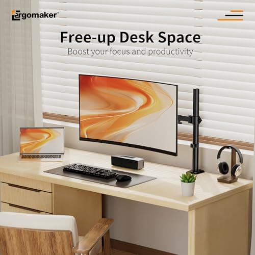 ERGOMAKER Single Monitor Mount for Desk, Monitor Stand Fits 13" to 27" LCD Screens, Fully Adjustable Display Arm with C-Clamp and Grommet Base, VESA 75x75 100x100mm, Black 7