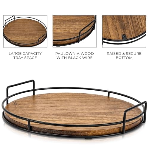 Decorative Wooden Tray - Beautiful Coffee Table Tray That Enhances Any Kitchen Or Living Room - The Perfect 11" Round Centerpiece for Your Seasonal Home Decorations 5