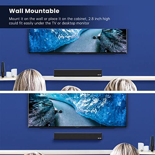 Sound Bar, BESTISAN 50 Watts Soundbar with HDMI, Optical, AUX, USB,Sub Out and Bluetooth Connection, DSP, Bass Adjustable, 16 Inch, Mountable 6