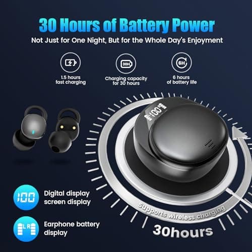 Ertuly Sleep Earbuds for Side Sleepers Wireless Earbuds Comfortable Noise Blocking LED Power Display Music Sleep Dual Mode for Sleeping Working Hiking (Cyan) 5
