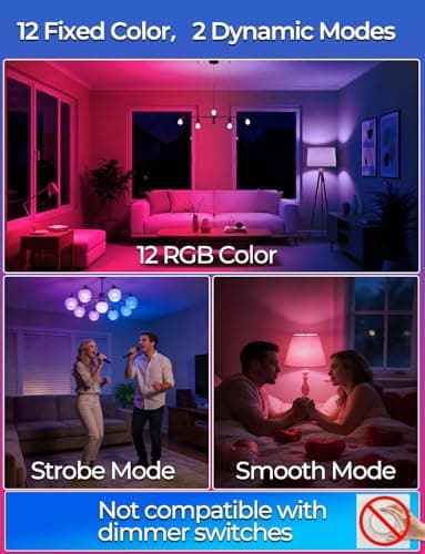 ILC RGB LED Light Bulb, Color Changing 40W Equivalent, 5700K Daylight White, 450LM 5W E26 Screw Base RGBW, Mood Light Bulb - 12 Color Choices - Timing Infrared Remote Control Included (4 Pack) 3