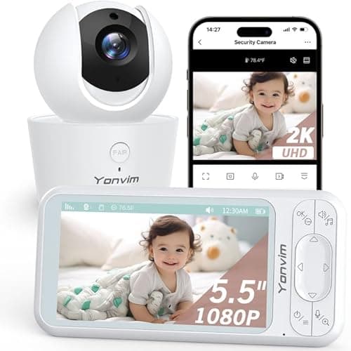 Video Baby Monitor with Camera and Audio, 5.5" Big Screen, 2K Resolution and 1080P Display, Smart 2.4G WiFi Baby Camera, APP & Monitor & Alexa Control, Cycle Recording and Storage(Card Not Included)