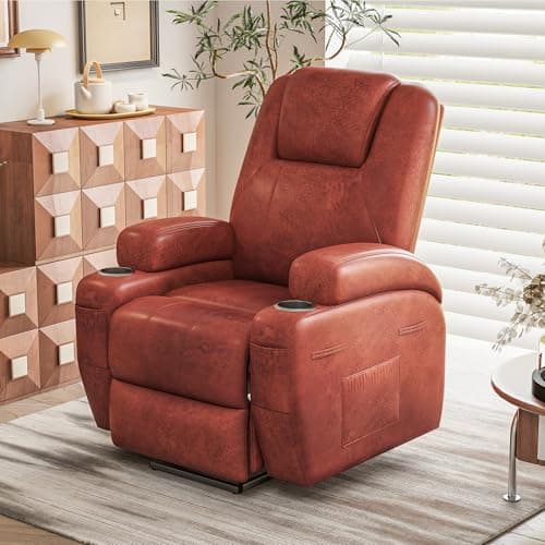 Furmax Electric Power Lift Recliner Chair with Massage for Elderly Corduroy Fabric Recliner Single Sofa with Cup Holders, Side Pockets and Remote Control for Living Room Bedroom (Leathaire, Brown) 7