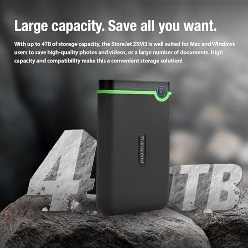 Transcend StoreJet 2TB Rugged External Hard Drive, USB3.1(5Gbps) Portable HDD w/One Touch Auto-Backup Button/Anti-Shock Resistant/Compact&Lightweight/Lightning-Fast Speeds, Iron Gray - TS2TSJ25M3S 8
