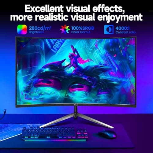 ZZA 32-Inch QHD Curved Gaming Monitor - 2K Resolution, 165Hz/180Hz Refresh Rate, 1ms Response Time, FreeSync & G-Sync, HDR10, 122% sRGB Coverage, DP/HDMI, VESA Mount Compatible 4